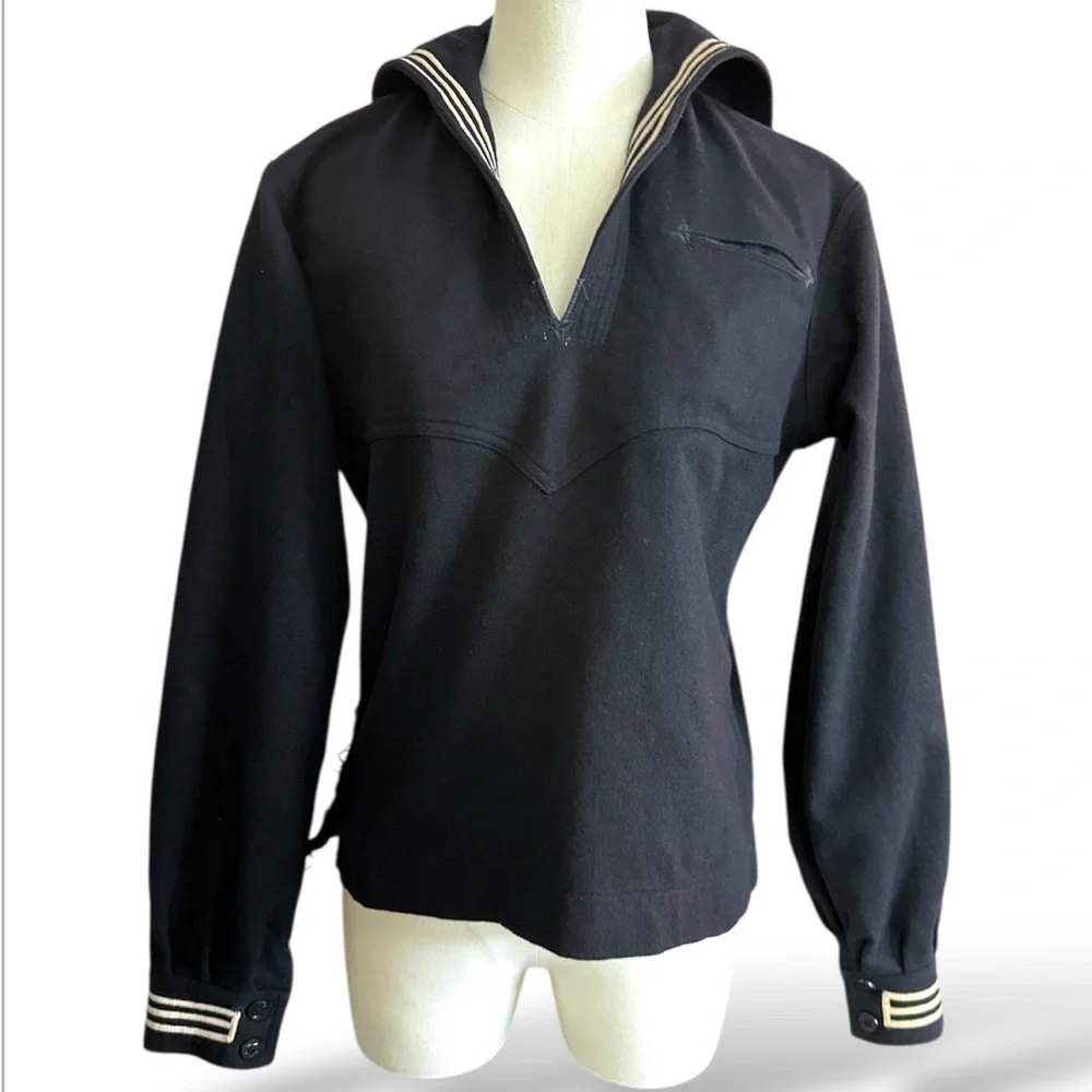 Vintage possibly WWll Navy Blue wool undress jumper Sailor size small (B7)‎